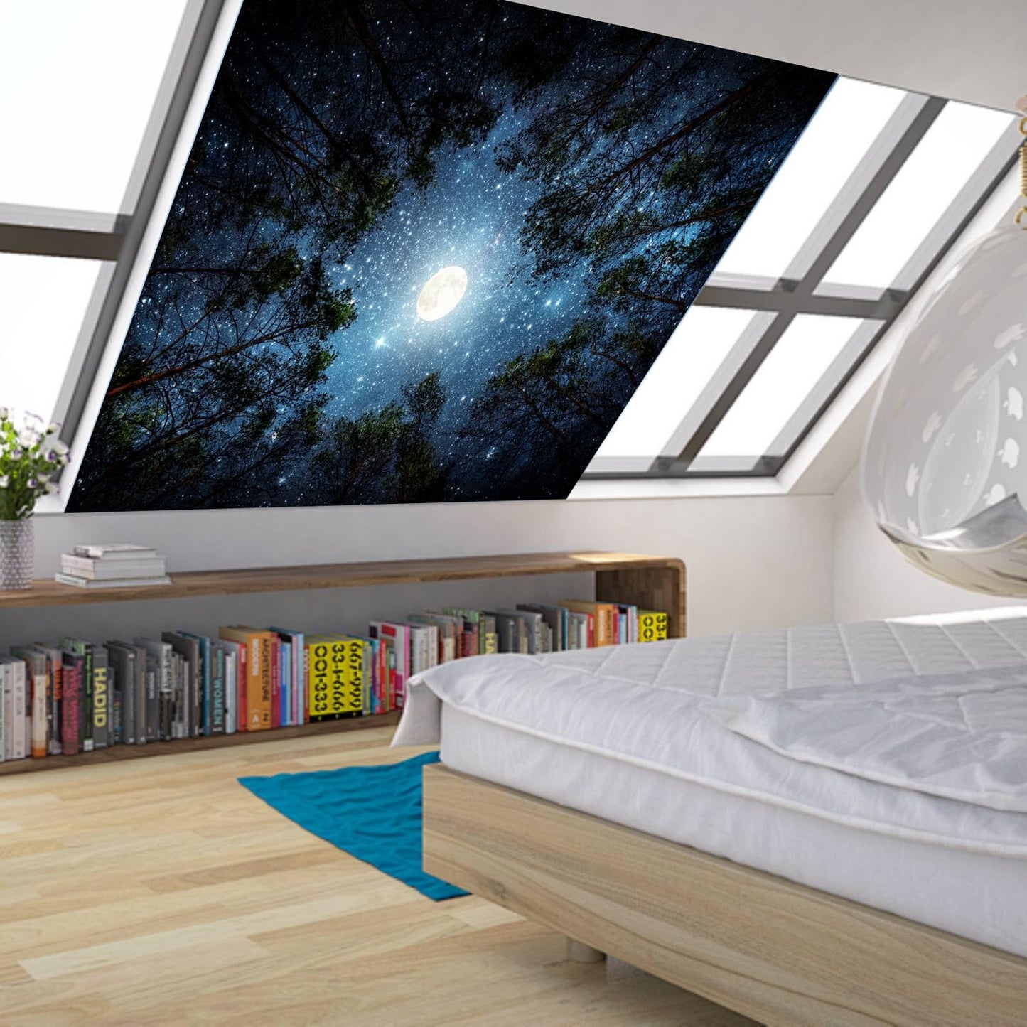 Apdidl Forest Galaxy Starry Tapestry for Bedroom Ceiling, Blue Space Night Starry Sky Moon Stars Tapestry Aesthetic, Tree Forest Milky Way Backdrop Wall Hanging for Dorm Living Room Decor (51" X 60")