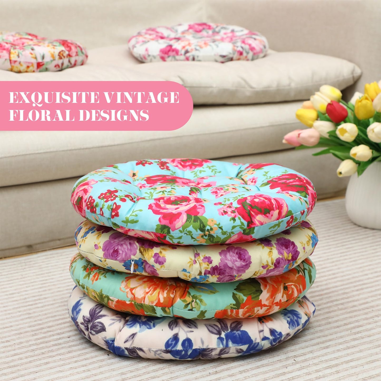 Briwooody 6 Pcs Boho Floor Pillow Cushions Seating 15 x 15 Inches Boho Floor Pillow Round Seat Reading Chair Cushions Yoga Mandala Meditation Pouf for Classroom Home School Playing Supplies