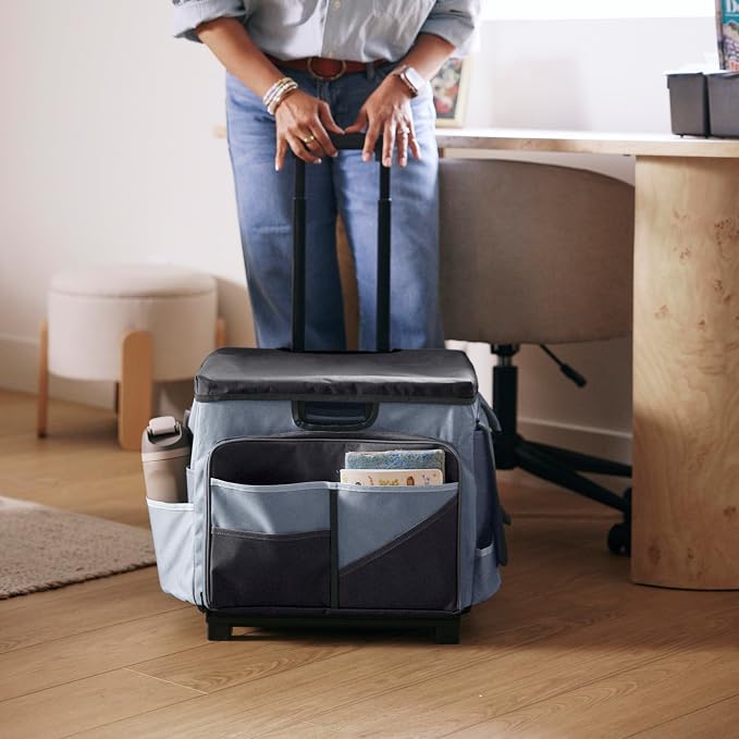 Mobile Folding Utility Cart with Canvas Storage Organizer Bag, Rolling Cart, Black/Grey