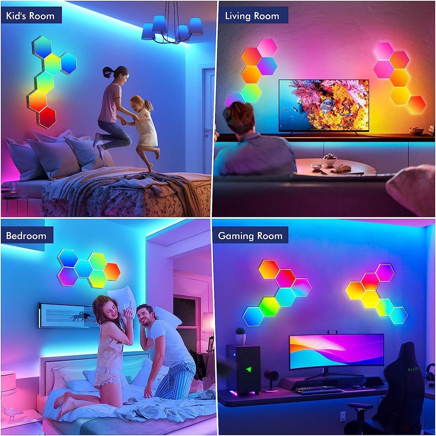 Large Hexagon LED Lights for Bedroom, Smart Home Gaming LED Wall Lights RGB-IC Gaming Room Decor Work with Alexa Google Assistant, Voice/App Control, Music Sync, DIY Modular Light Panels, 10 Pack