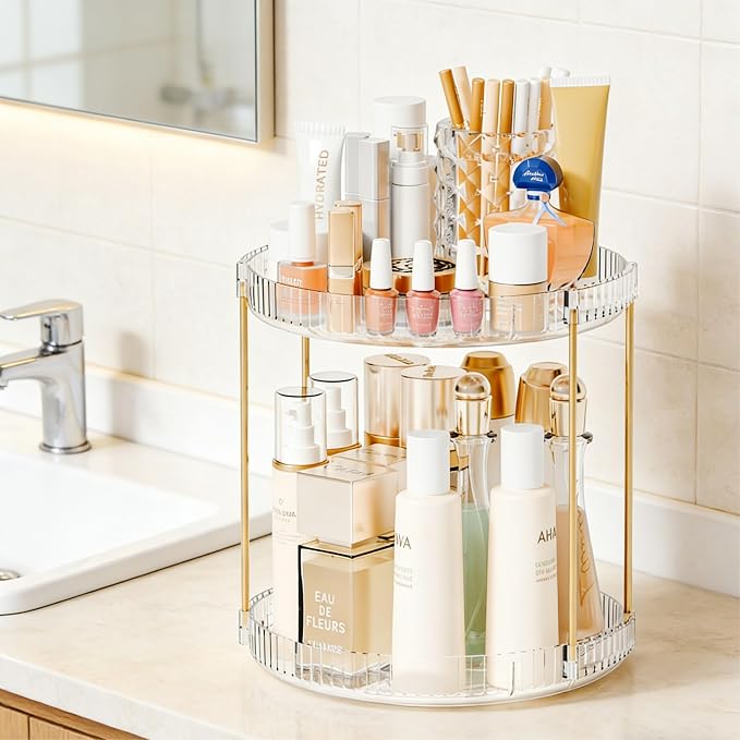 Yieach Acrylic 360 Rotating Makeup Organizer and Perfume Organizer (2 Tier)