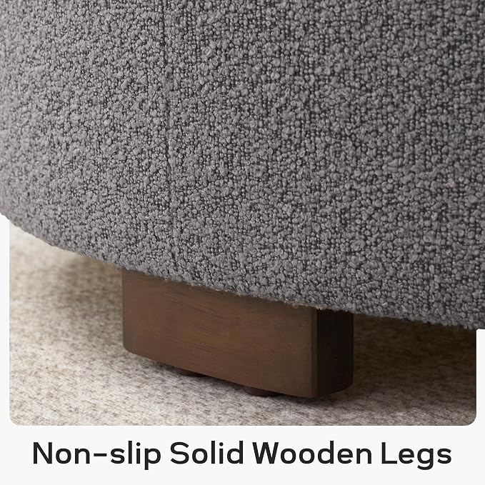 Zihanhome 30 Inch Round Storage Ottoman Coffee Table, Modern Boucle Ottoman with Lift-Off Lid and Solid Wood Legs for Living Room, Bedroom, Corners, Apartments (Grey)