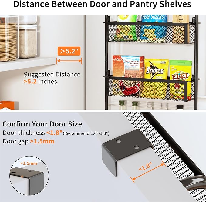Over the Door Pantry Organizer, 8-Tier Pantry Door Organization and Storage, Over the Door Spice Rack, Home & Kitchen Storage Shelves for Cabinet, Black