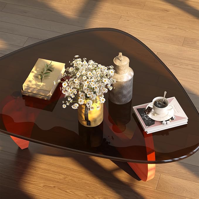 Coffee Table for Living Room Mid Century Modern Center Small Table with Glass Top and Wood, Walnut Brown(45 Inch)