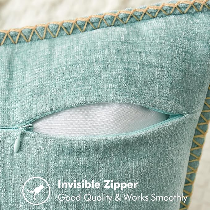 MIULEE Pack of 2 Summer Throw Pillow Covers 18x18 Inch Coastal Light Blue Farmhouse Cottage Decorative Pillow Covers Stitched Edge Soft Chenille Pillow Covers for Couch Sofa Bed Living Room,Aqua Haze