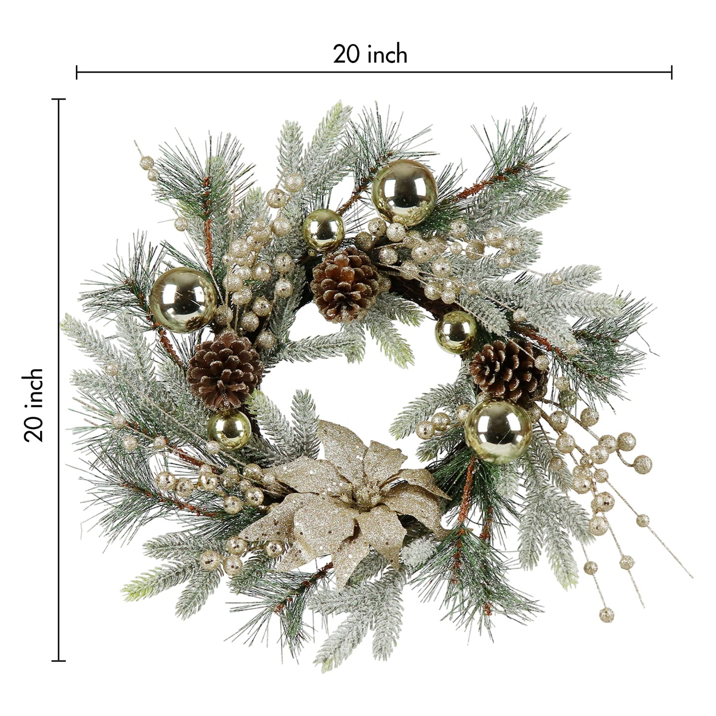 Zavothy Christmas Wreath 20 Inch Christmas Decorations Wreath with Lights,Balls,Pine Cones,Golden Berries,Pine Needle and Artificial Flower for Outdoor Indoor Christmas Decorations