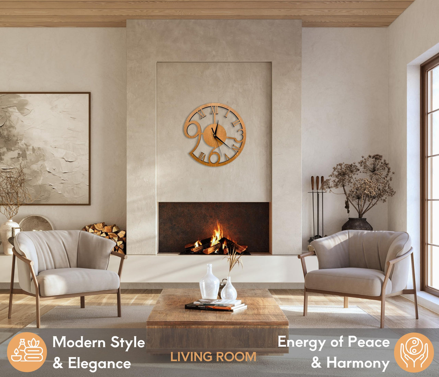 Rizalit Wood Wall Clock Artistic Modern Classic Style Unique Design 11.5 Inch for Living Kitchen Office Bedroom Silent Non Ticking Battery Operated Reloj de pared Настенные часы