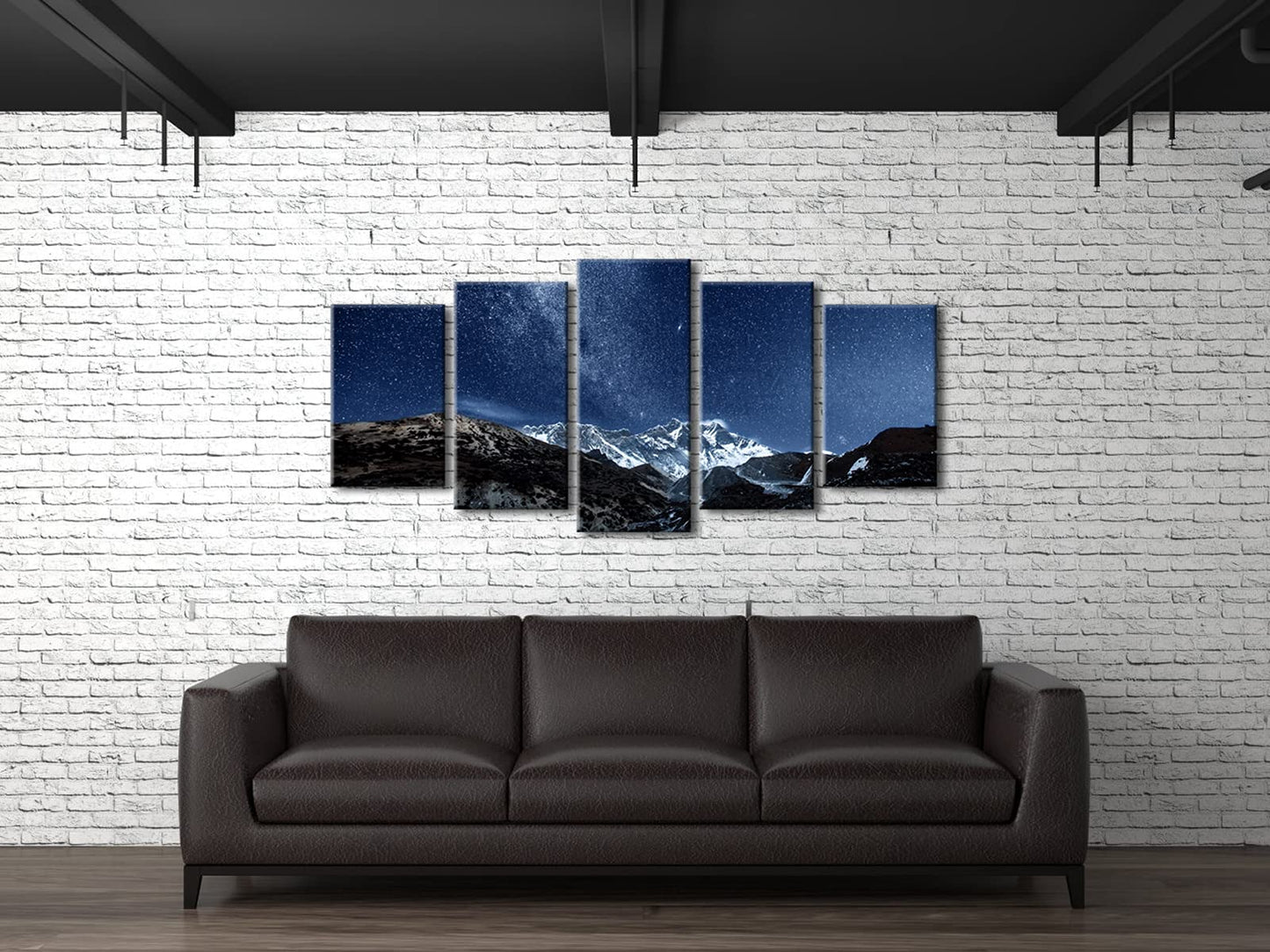 Pyradecor Blue Giclee Canvas Prints Wall Art Starry Night Sky Over Snowy Mountain Pictures Paintings for Living Room Bedroom Home Office Decorations 5 Piece Modern Milky Way Landscape Romance Artwork