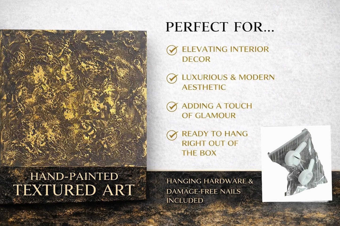 Rinsiken Hand Painted Black and Gold Abstract Wall Art 24x24 Inch Cotton Canvas Painting Ready to Hang Modern Decor for Living Room Office