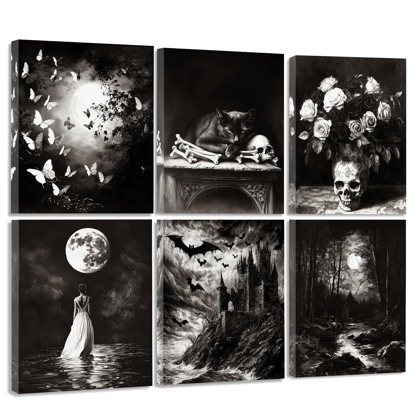Framed Dark Academia Wall Art, Victorian Gothic Wall Art, Creepy Dark Moody Decor Aesthetic Decor for Bedroom Living Room Gallery Home (Framed, 8x10in, Set of 6, Ready to Hang)