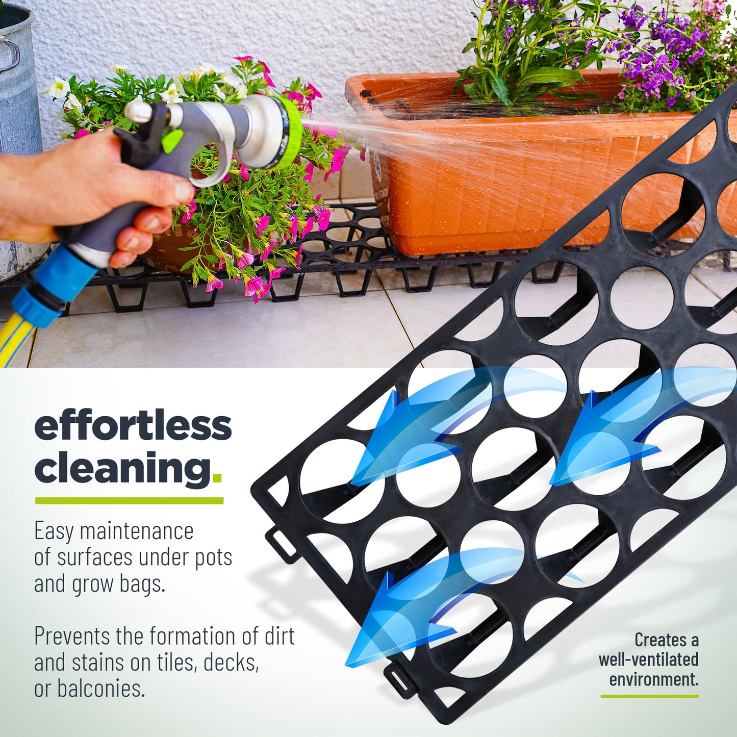 Plant Stand Outdoor – Modular Plant Riser 7 Pack for Pots, Planters & Grow Bags | Heavy-Duty UV-Resistant Elevated Pot Stand for Drainage, Airflow, Root Health & Cleaner Patios – 19.7x7.5x2.4 in (Black)