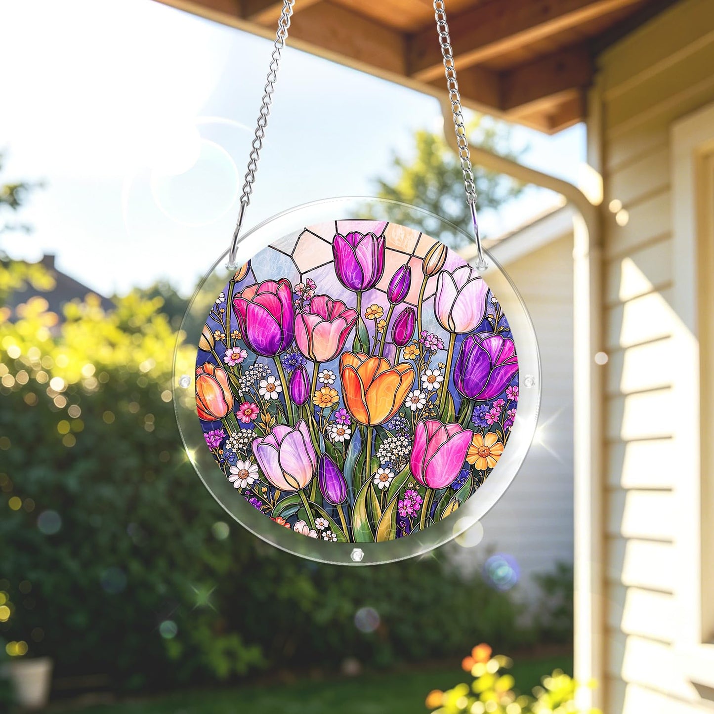 AOSERI Acrylic Puzzle Suncatcher Window Hanging, Tulip Garden Sun Catchers DIY Crafts Puzzle for Adults Home Garden Decor Gifts for Women, Men, Wife, Mom-8.9 in