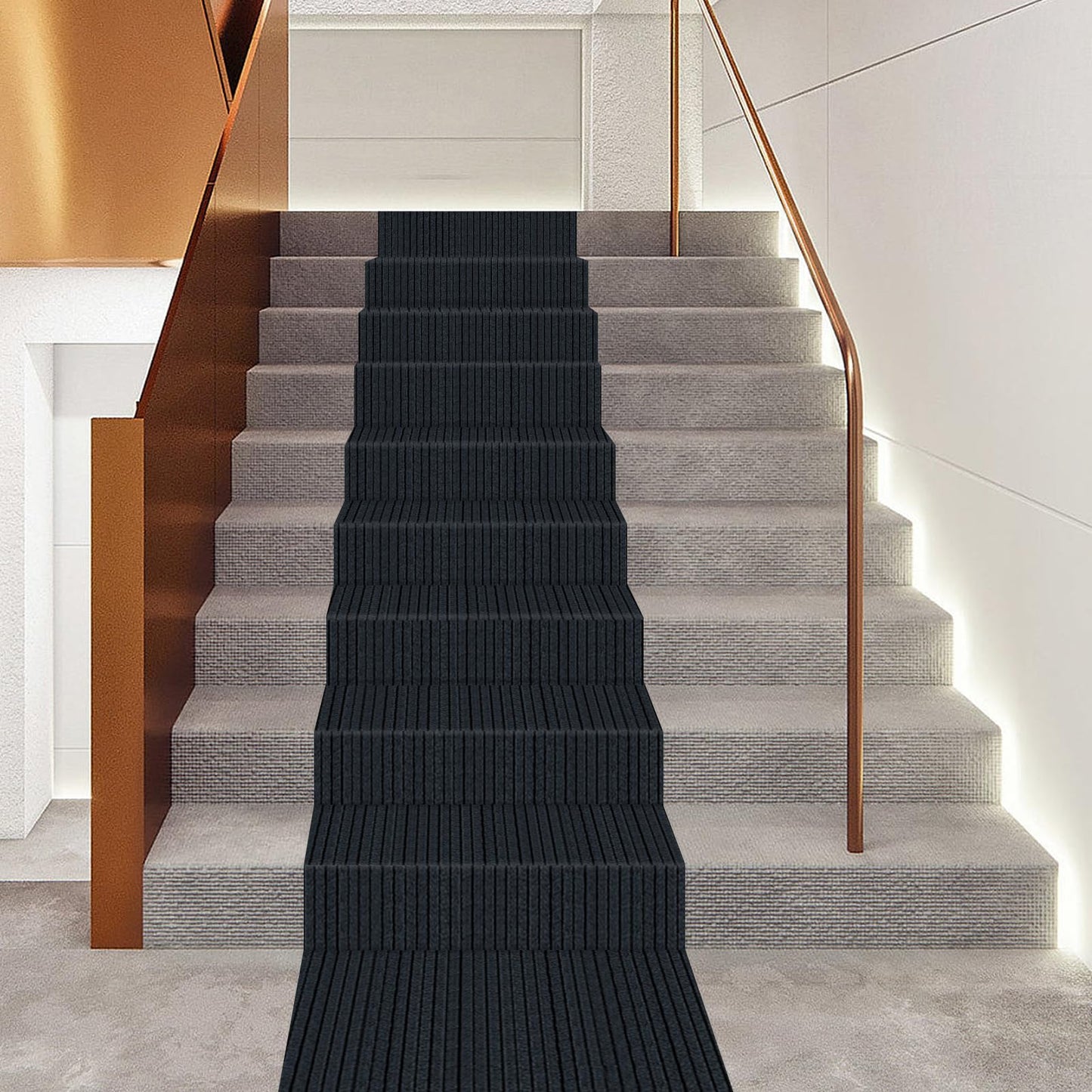 MuChaIOAK 6m/20Fft Non-Slip Carpet, Floor Protector Rug Mat, Stair Hallway Runner Rug Large Size Protective Stair Cover, Indoor Carpet for Bedrooms Living Rooms Balconies Entryways Stairs (Black Grey)