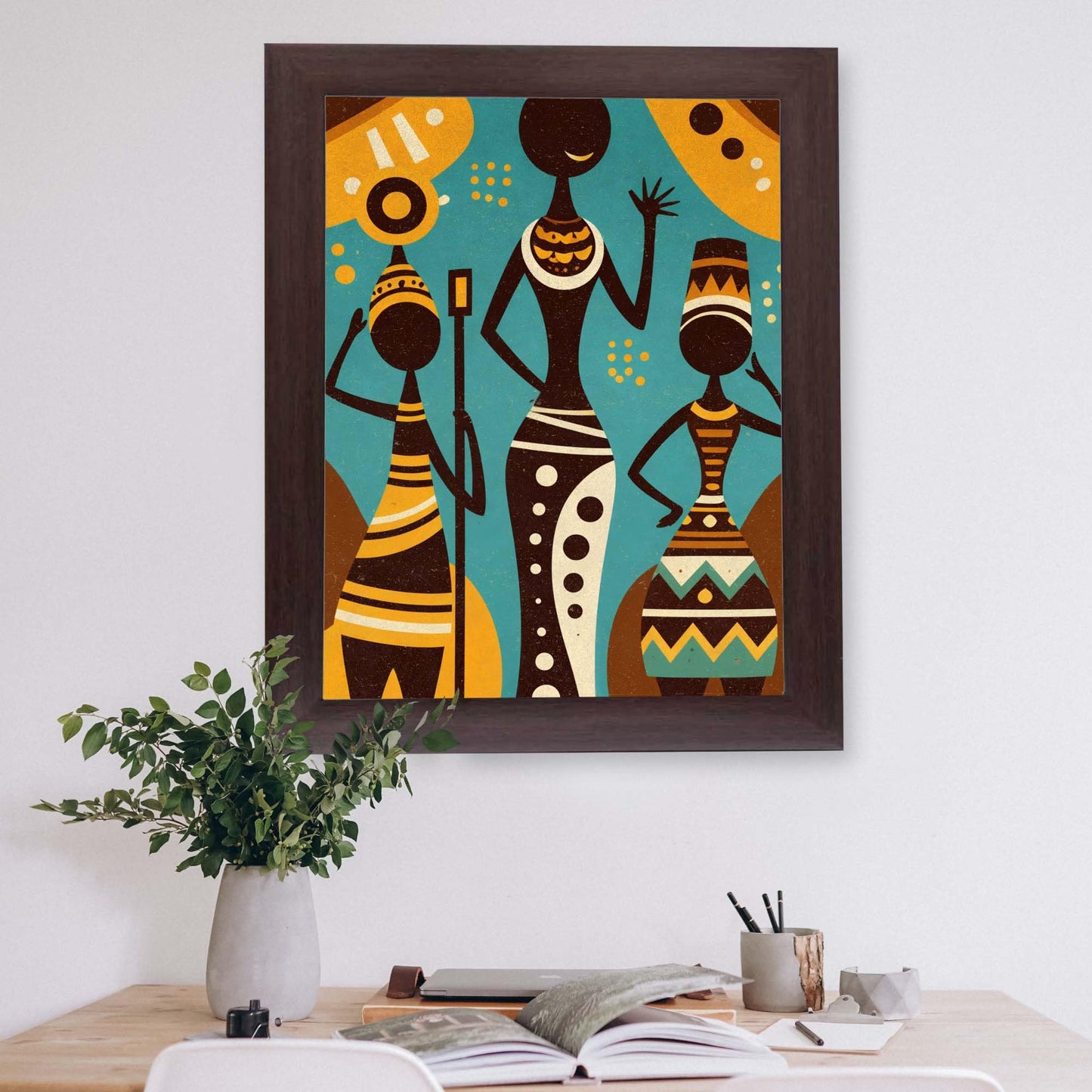 ALPINE INK CO. African Tribal Figures Glossy Poster - Modern Cultural Silhouette Artwork - Bold Geometric Pattern Design - Living Room Wall Decor - 8x10 Unframed Glossy Print
