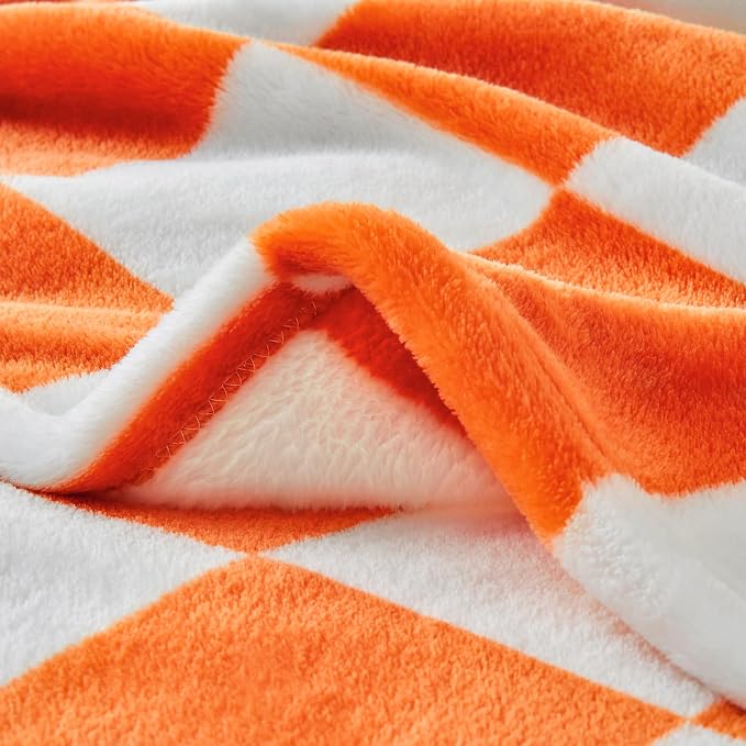 BEDELITE Checkered Twin Blanket for Couch Bed, Soft & Cozy Fleece Flannel Blanket with Checkerboard Grid Home Decor, Checkered Orange Tennessee Blanket, 60x80 Inches