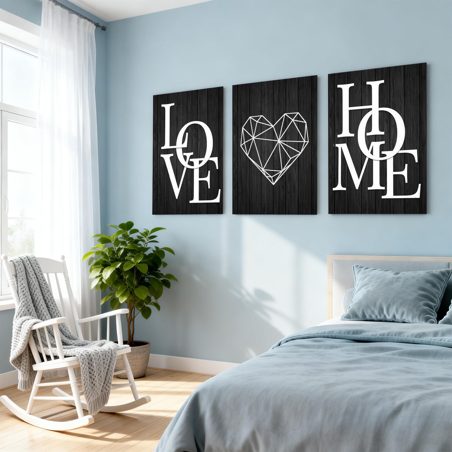 3 Piece Geometric Heart Canvas Wall Art, Black Wood Grain Modern Minimalist Prints, Unframed Love Home Wall Decor for Living Room Bedroom Office 12x16 Inch