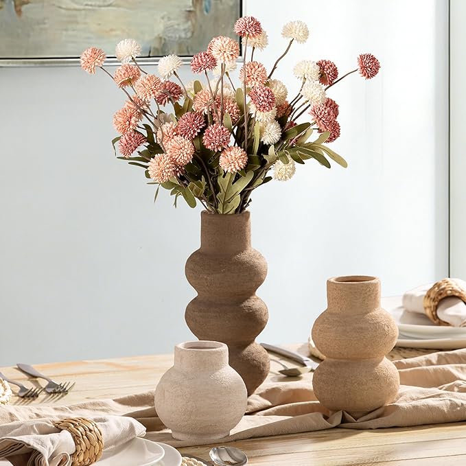 Ceramic Vase Home Table Decor - Flower Vase Set of 3 Living Room Kitchen Decorations Farmhouse Modern Rustic Vases Decorative Centerpiece for Shelf Bedroom Office Bathroom Dining Coffee Desk