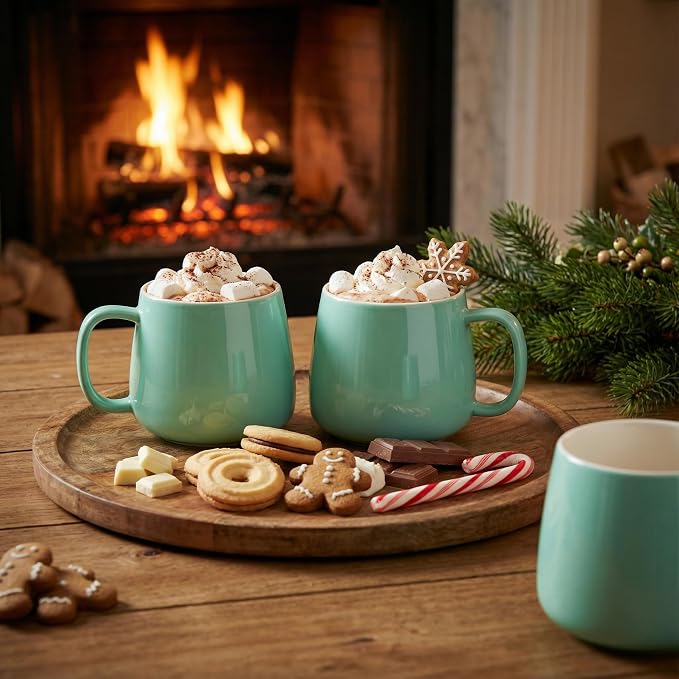 Teocera Coffee Mugs Set of 4-12oz Chip-Resistant Ceramic Cups with Ergonomic Handle | Dishwasher & Microwave Safe Mint Green Mugs | Keeps Beverage Hot, Perfect for Family Kitchen & Holiday Gifts