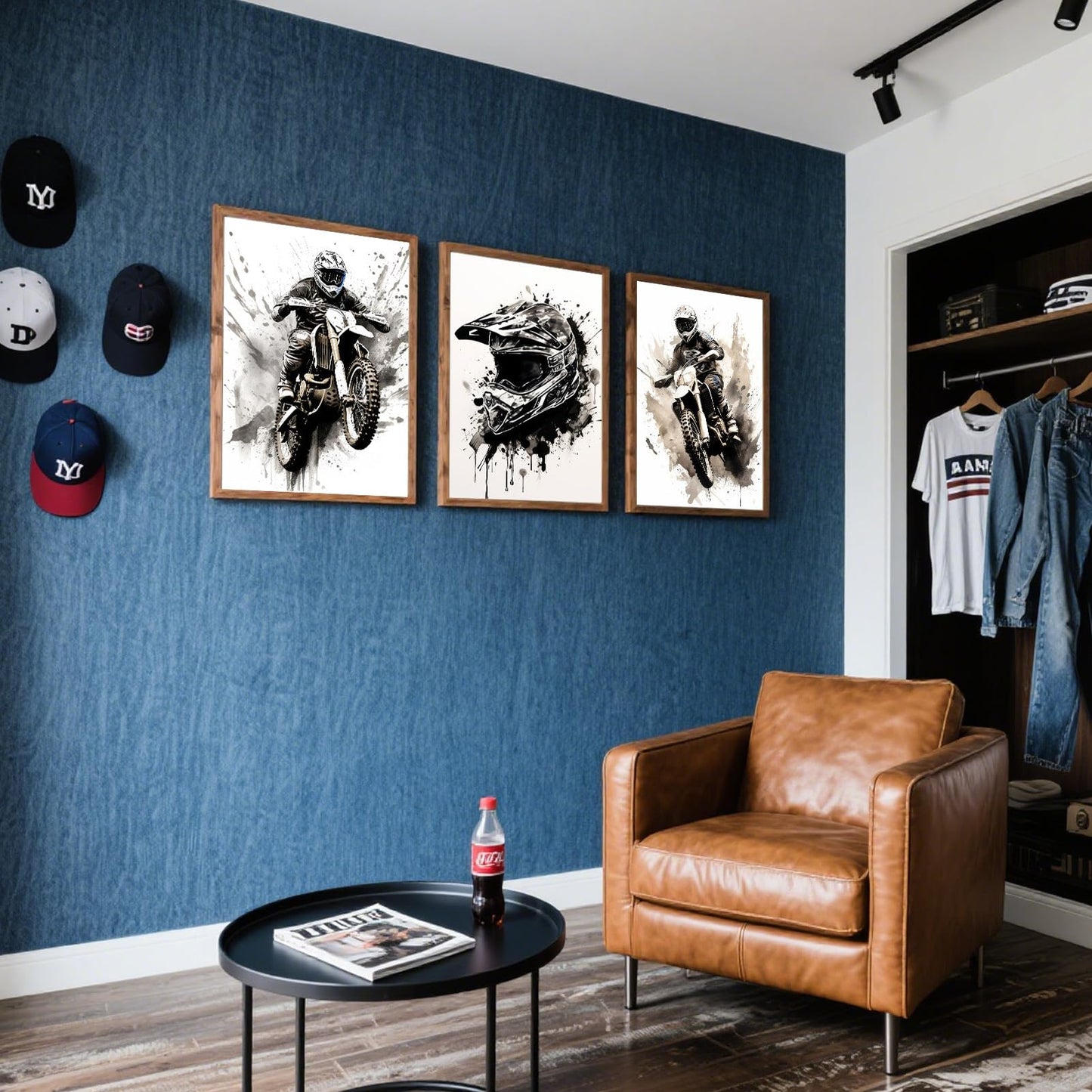 ZUGHRERF Motorbike Trendy Wall Art Black and White Motorcycle Canvas Poster Prints Artwork Cool Racer Sports Pictures Motocross Rider Graffiti Helmet Painting for Boys Teen Man Cave Home Decor 12x16in
