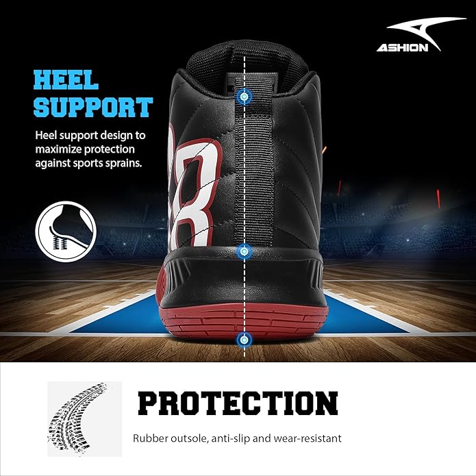 ASHION Mens Basketball Shoes High Top Streetball Lightweight Outdoor Sneakers Cushioning Shoes for Sport Athletic Fitness