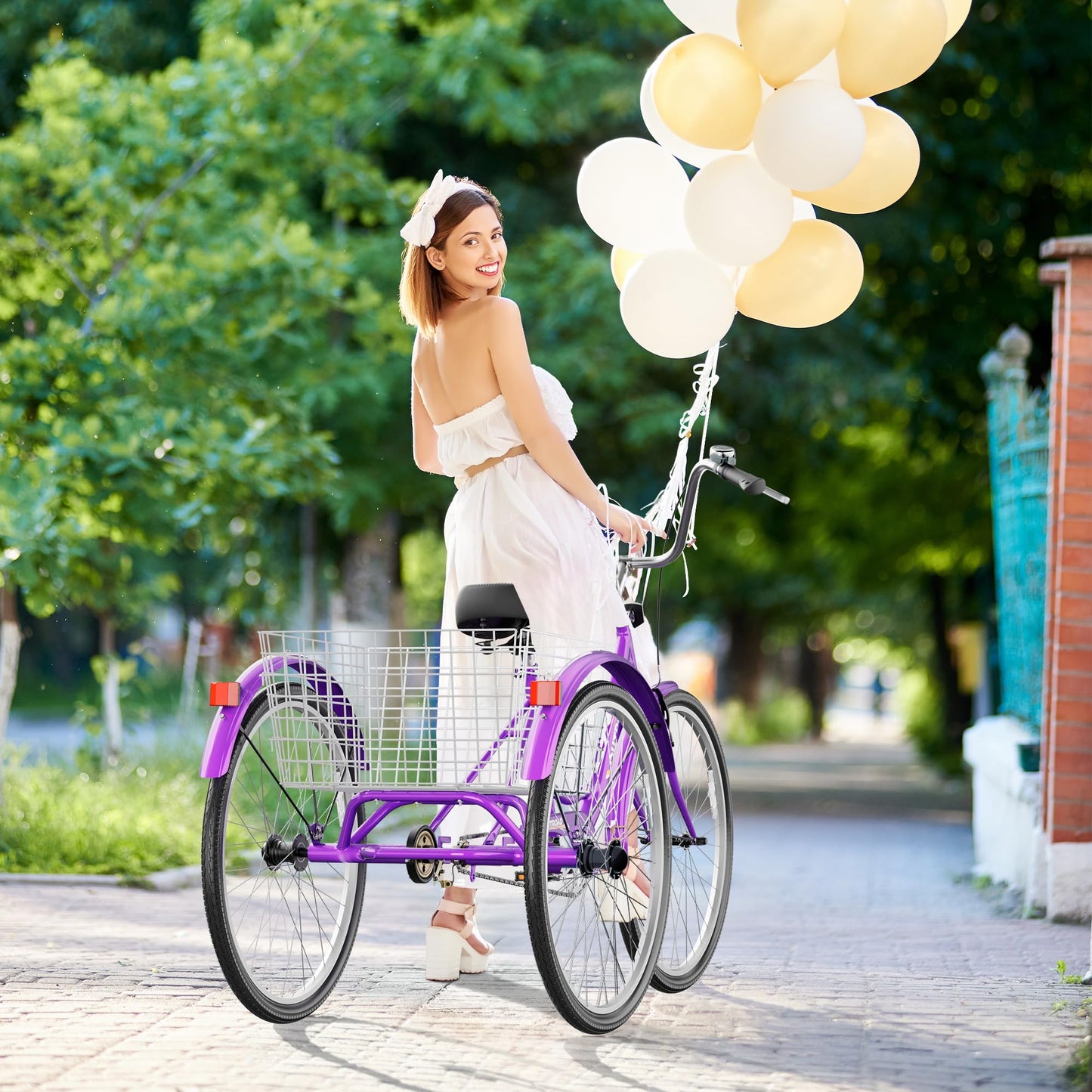 MarKnig Adult Tricycle, 24 Inch 3 Wheel Bikes with Large Basket, Cruiser Bike for Women/Men/Seniors, Adult Trike for Outdoor/Shopping/Recreation/Picnic (Purple)