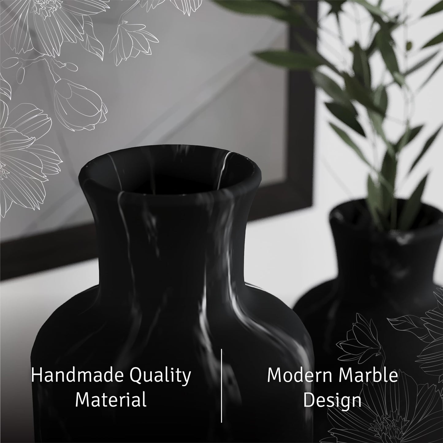 Creative Scents Black Marble Look Vase Set - Vases Home Decor, Premium Quality for Holding Pampas Grass, Dried/Fresh Flowers, Vases for Decor - Kitchen, Bedroom, Office, Living Room, or Shelf Decor