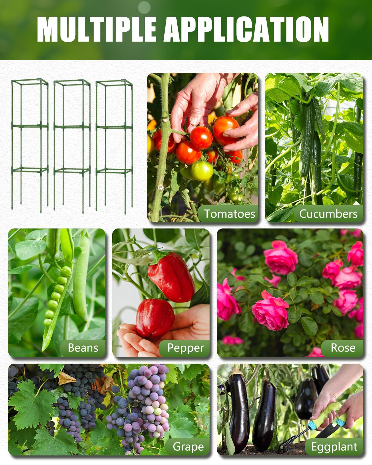 joyhalo 3 Pack Tomato Cage for Garden, 47 Inch Heavy-Duty Tomato Trellis, Height Adjustable Garden Trellis for Climbing Plants Vegetables Flowers Cucumber Peony