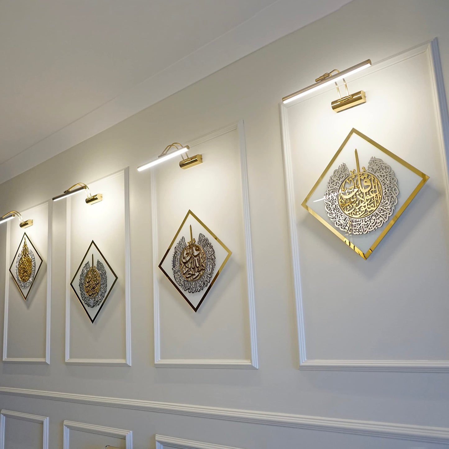 iwa concept Ayatul Kursi, Surah Al Ikhlas, Al Falaq and Al Nas Tempered Glass Set Islamic Wall Art, Quran Verse Arabic Calligraphy Decor, Islamic Gift for Muslims at Ramadan (White Glass)