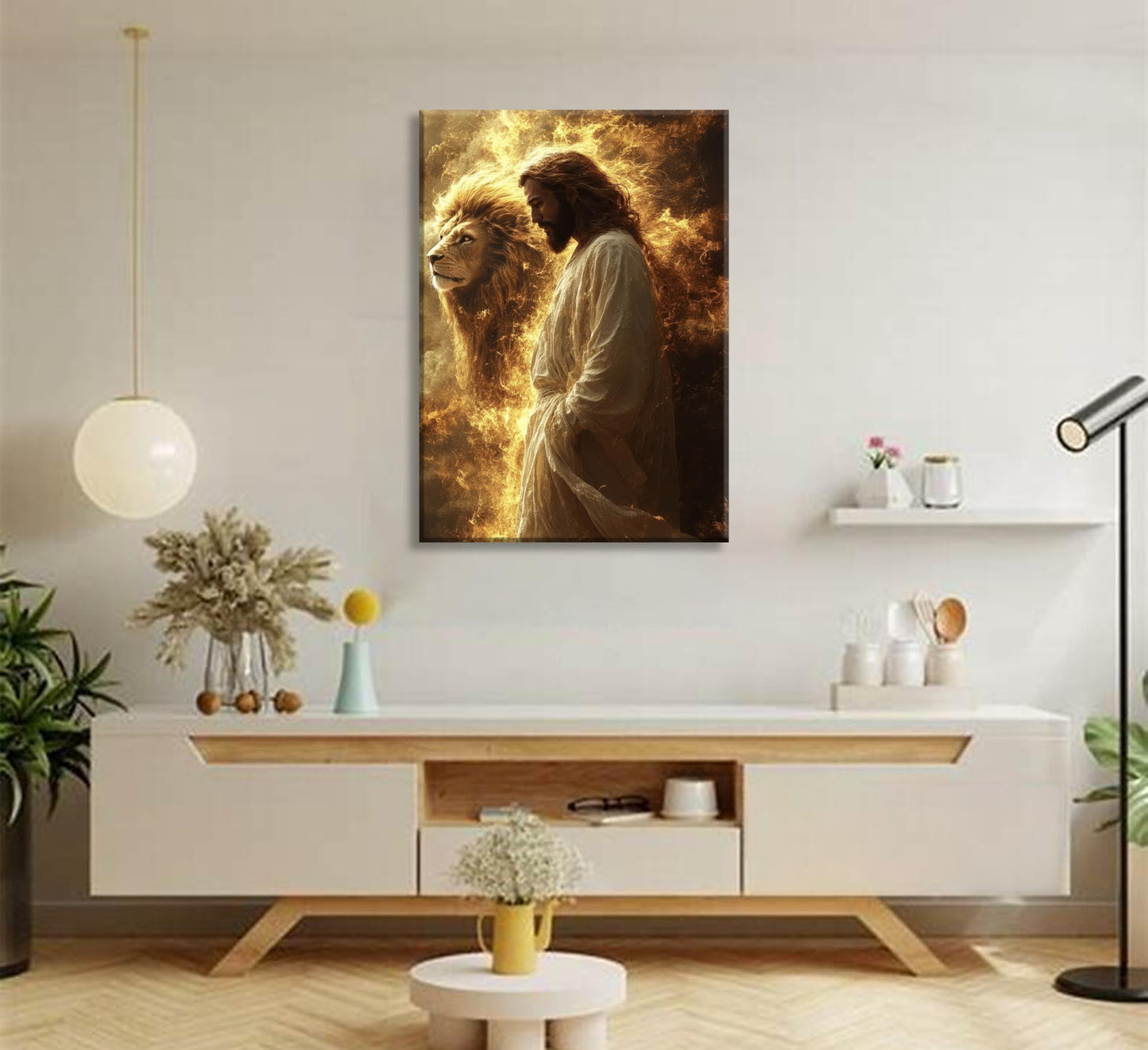 Jesus And Lion Canvas Wall Art Jesus Christian Painting Picture Wall Decor Christ Faith God Judas Inspiring Poster Print Artwork for Church Living Room Study Prayer Room Home Decoration
