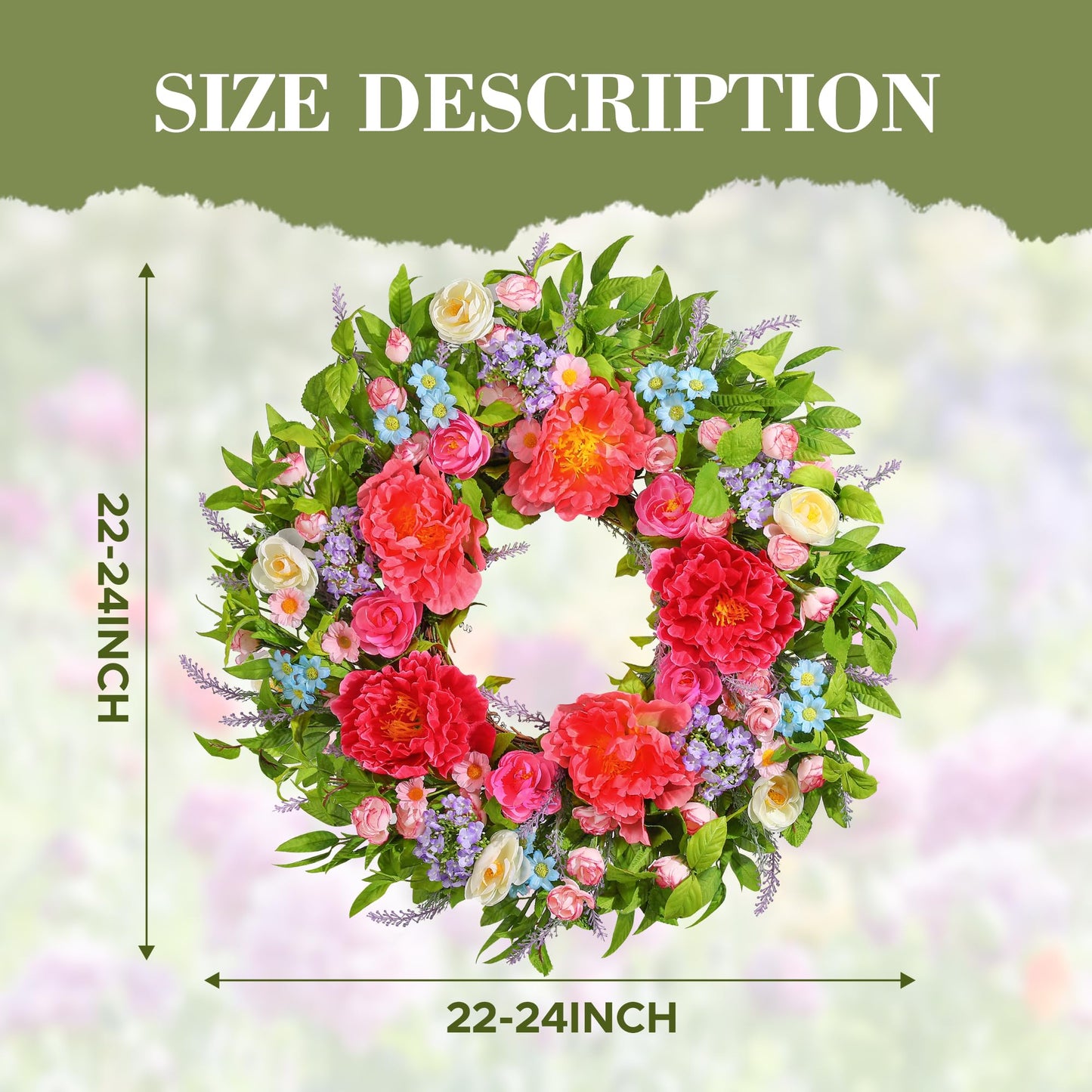 Spring Wreath for Front Door 24 Inch, Summer Wreaths with Large Peony for Home Decor Easter Indoor Outdoor Wall Festival Wedding Celebrations