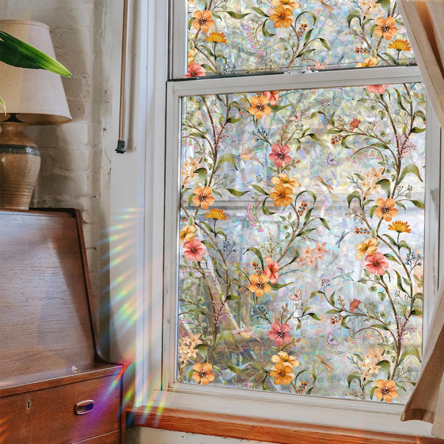 WBQMUNY Stained Glass Window Film,Window Privacy Films,Rainbow Glass Decals Stickers for Home Anti UV17.7" x 43.3"
