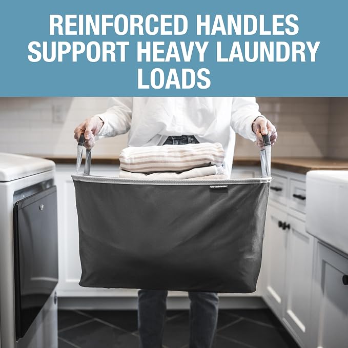 CleverMade Collapsible Laundry Basket 2 Pack – 60L (16 Gal) Foldable Clothes Hamper with Reinforced Handles, Space Saving Fabric Laundry Bin, Holds 55 lbs, Flat Folding for Home & Travel - Black