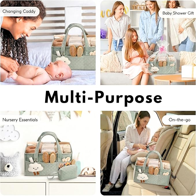 PeraBella Baby Diaper Caddy Organizer, Baby Basket Shower Gift, Portable Changing Table Basket, Postpartum Caddy & Tote Bag Pouch, Newborn Boy & Girl Nursery Essentials Registry, Car Diaper Organizer