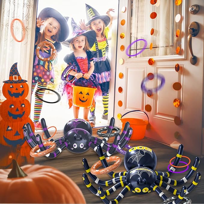 Garma Inflatable Spider Ring Toss Game for Kids' Halloween Party & Outdoor Fun