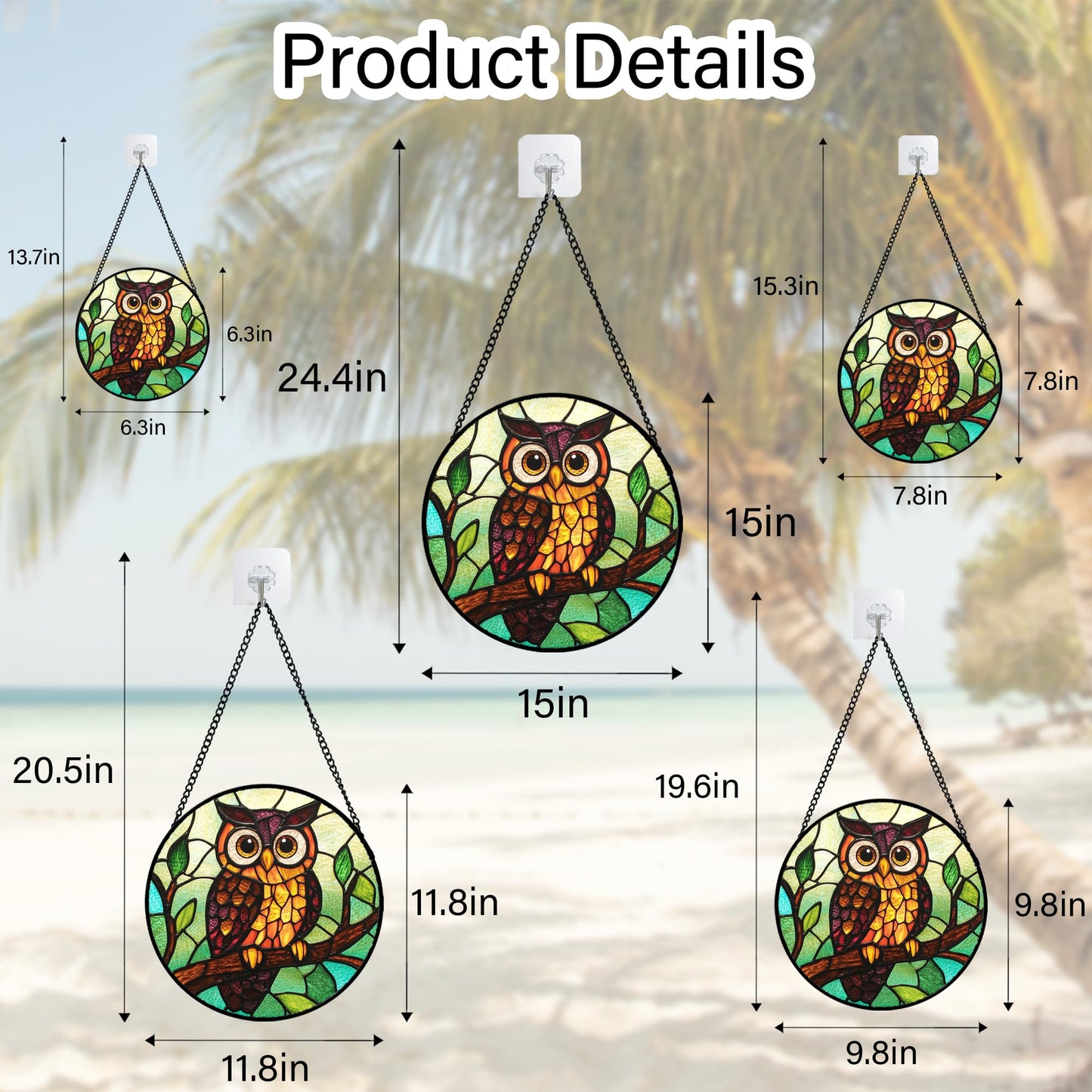 HWRHTR Stained Glass Window Hanging - Owl on a Branch Suncatcher for Doors Window Home Orange Brown Sun Catchers Decor Christmas Mother's Day Birthday Gifts for Teacher Women Men Mom Nana 7.8 in