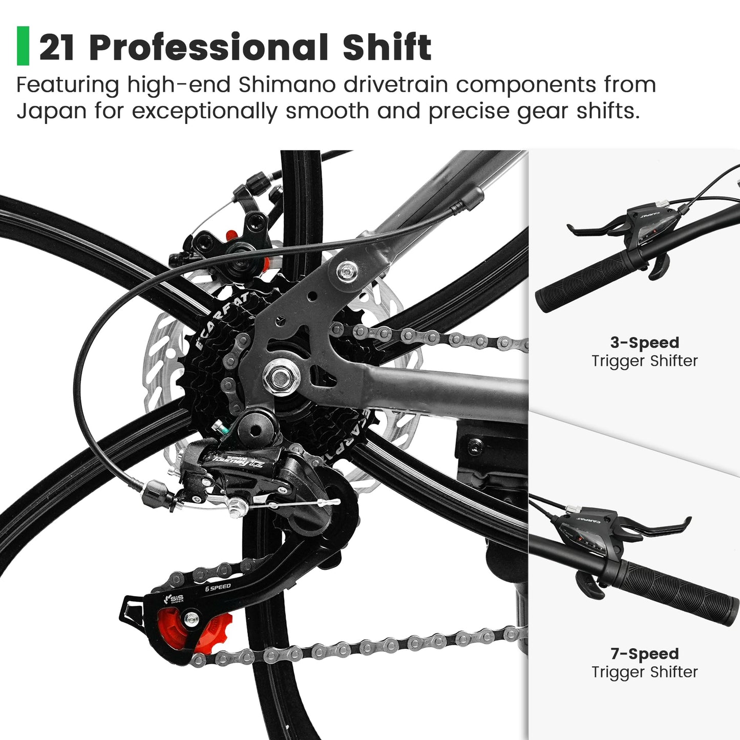 Rycheer Ecarpat 26 Inch Mountain Bike Full Suspension, 21 Speeds Dual Disc Brake, 6 Spokes Men Women Mountain Bike, Durable Carbon Steel Bicycle, Adult Trail Beach Snow Commuter City Bikes