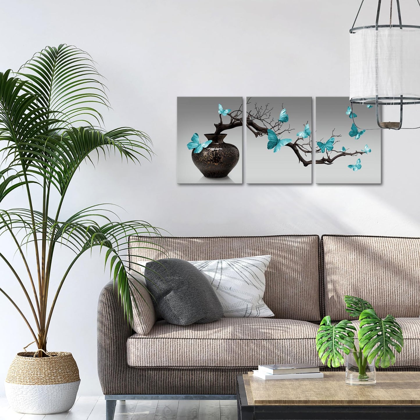 HOMEOART Bathroom Pictures Zen Meditation Wall Art Butterfly Wall Decor Framed Artwork Farmhouse Bedroom Living Room Decor 12x16inchx3Pieces (Turquoise)