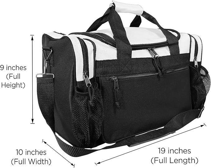 DALIX 17" Duffle Bag Dual Front Mesh Pockets (Black Gold Gray Dark Green Navy Blue Maroon Royal Blue Orange Pink Purple Red White