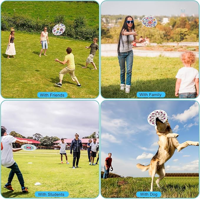 Mototo 108 Pieces Foldable Flying Disc Fans with Bag Folding Pocket Toy Set DIY Creative Gift Handheld Fabric Fan for Fun Party Favors Summer Outdoor Activity Game Halloween, White