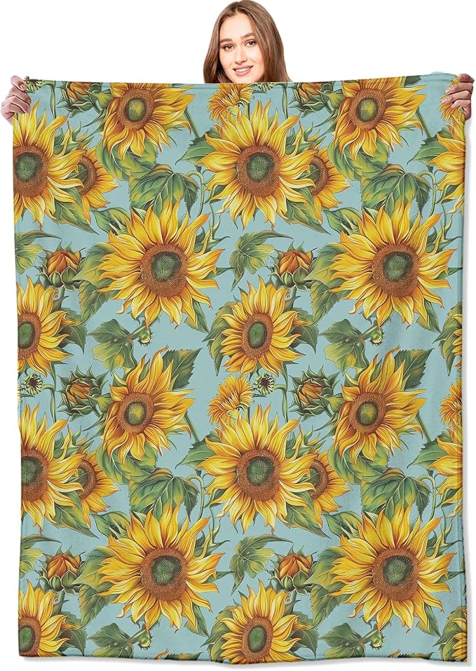 Sunflower Blanket,Vintage Yellow Floral Aesthetic Throw Blankets,Gifts for Women & Flower Lovers,Lightweight Soft Fleece,for Picnic Sofa Couch Bed Room Travel,Birthday Decor,60x80in