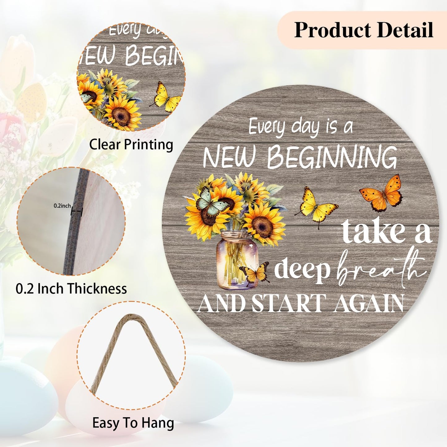 Every Day Is A New Beginning Spring Decor, Butterfly Wood Hanging Sign for Home Wall Porch Indoor Outdoor, Farmhouse Wooden Wreath Wall Hanger Decorations -17