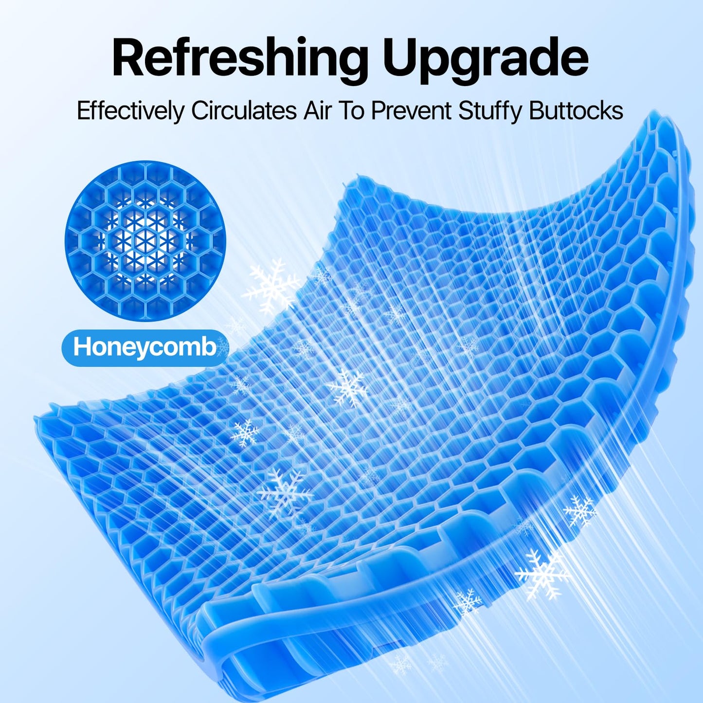 Gel Seat Cushion, Cooling seat Cushion (Super Large & Thick), Breathable Honeycomb Design Absorbs Pressure Points Seat Cushion, Gel Cushion for Office Chair, Home Car seat Cushion for Wheelchair
