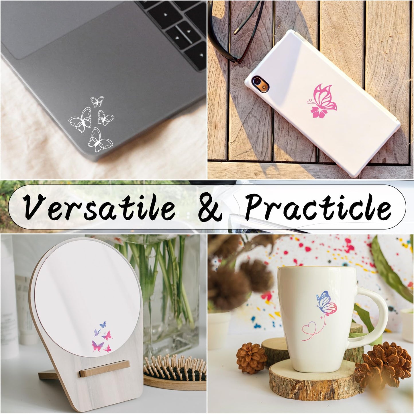 Dazoratix Butterfly Rearview Mirror Decals - 6 Pcs Cute Car Rear View Sticker Pink Waterproof Window Vinyl Accessories Gift for Women Girl Auto Interior Bumper Tumbler Trucks Laptop Water Bottle Decor