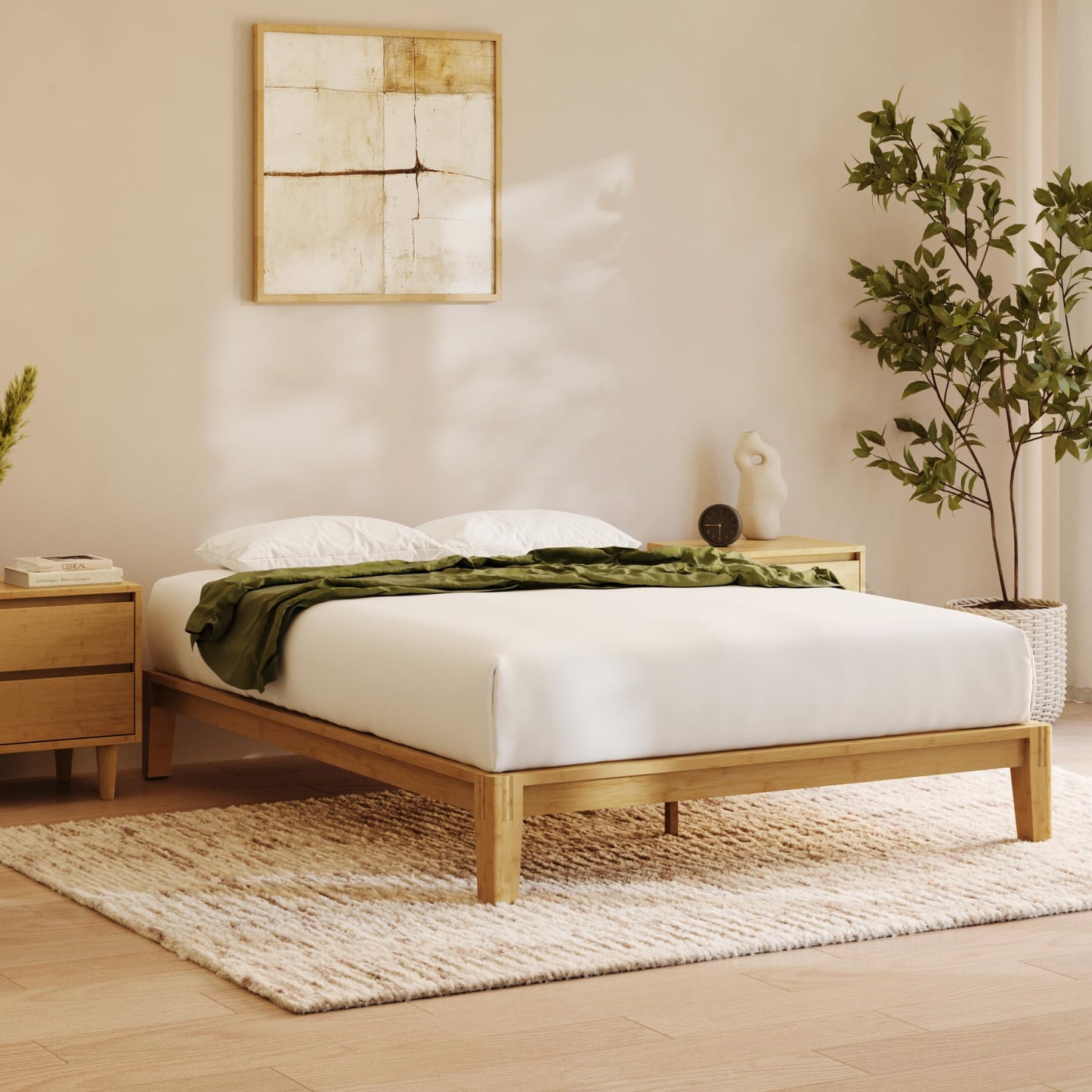 Nectar Bamboo Platform Bed Frame - Twin - Natural - Floating Center Support Legs - 12” Height - Easy Tool Free Set Up - Contemporary and Durable - Sturdy Wooden Support Slats - Holds Up to 500 Pounds