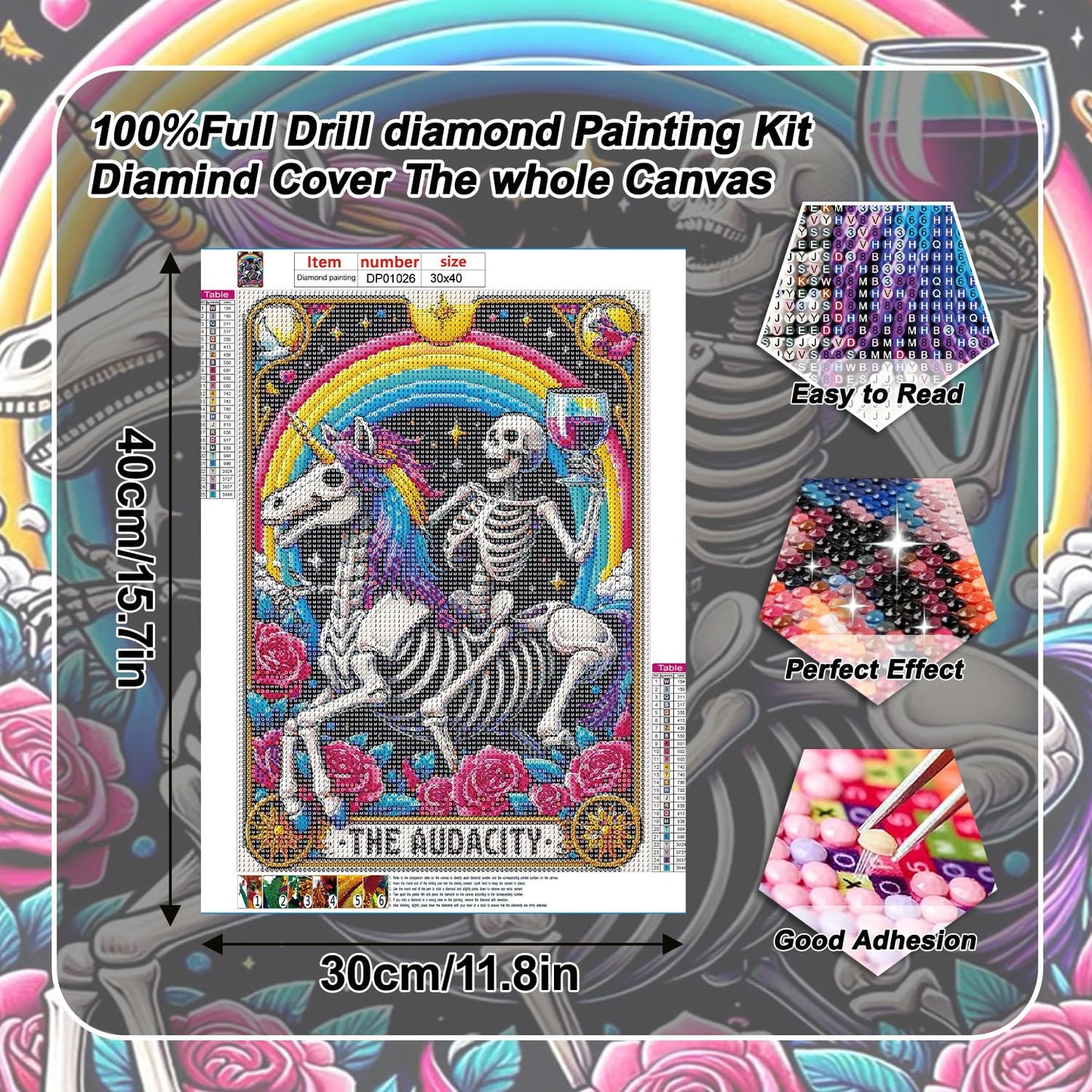 GOUOYANA Skull Diamond Art Kits for Adults, Tarot Card Diamond Painting for Beginners, DIY Full Rhinestone 5D Gothic Diamond Painting Kits (Gemstone Craft), Home Wall Decoration (12x16 inch)