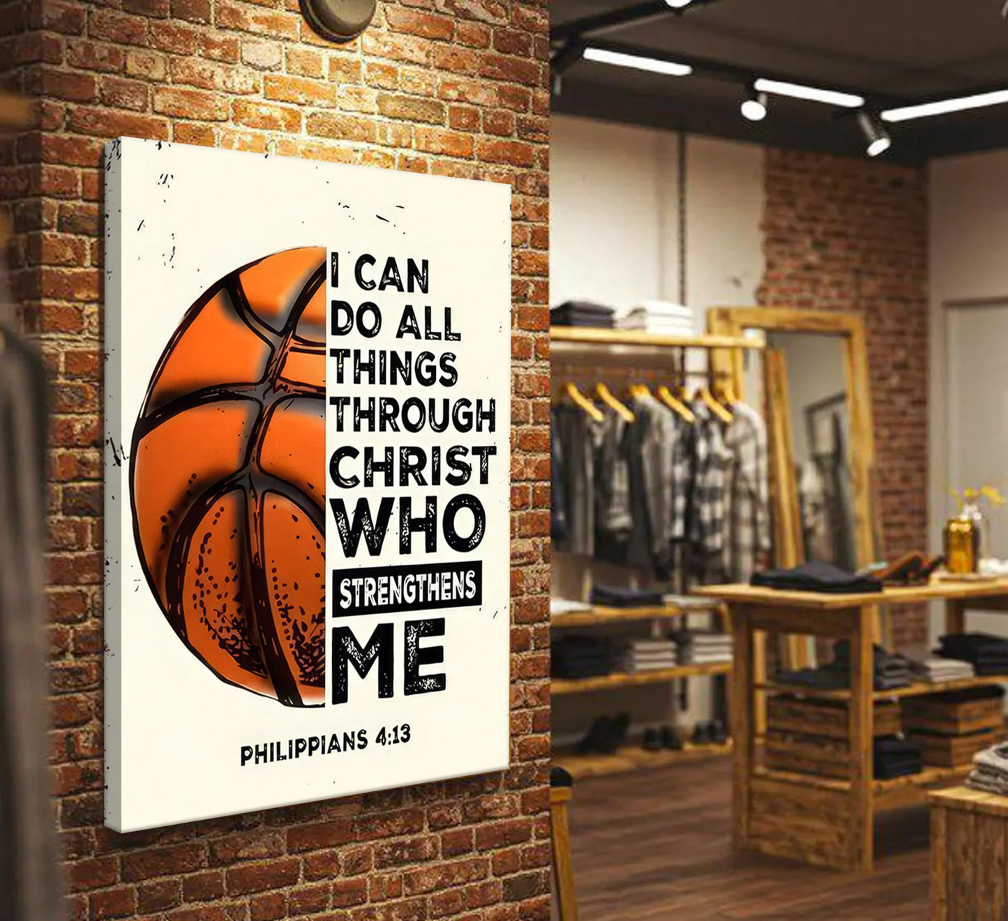 Inspirational Basketball Canvas Wall Art Christian Sports Painting Picture Wall Decor-I Can Do All Things Through Christ Who Strengthens Me Poster Print Artwork for Man Cave Boysroom Home Decoration