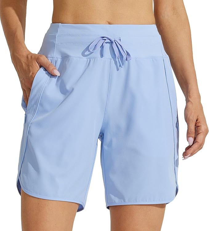 Willit Women's 7" Athletic Running Shorts Long Workout Hiking Shorts Quick Dry High Waisted Active Zipper Pocket(Large)