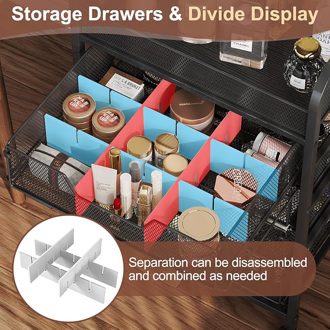 Hongtamoya Makeup Cart Organizer with 4 Drawers, Vanity Storage Organizer, Large Floor Skincare Organizers Cosmetics Display Cases for Skin Care Perfume Nail Polish, Black