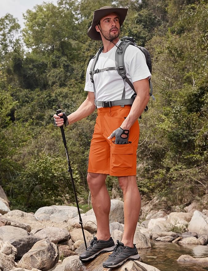 CRYSULLY Men's Hiking Cargo Shorts Outdoor Summer Lightweight Quick Dry Work Casual Shorts with 5 Zipper Pockets