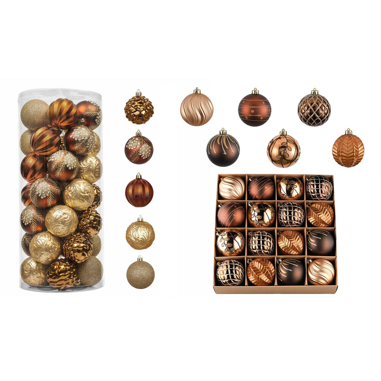Valery Madelyn Luxurious Copper Gold Christmas Ball Ornaments, Shatterproof Christmas Tree Ornaments for Xmas Decoration (2 Items Bundle